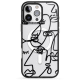 iPhone 16 Pro Max Abstract Continuous Line Faces Black on Clear Black Impact Phone Case