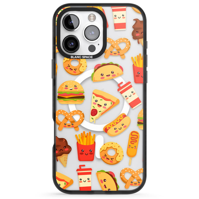 iPhone 16 Pro Max Fast Food Patterns Kawaii Fast Food Mix Black Impact Phone Case