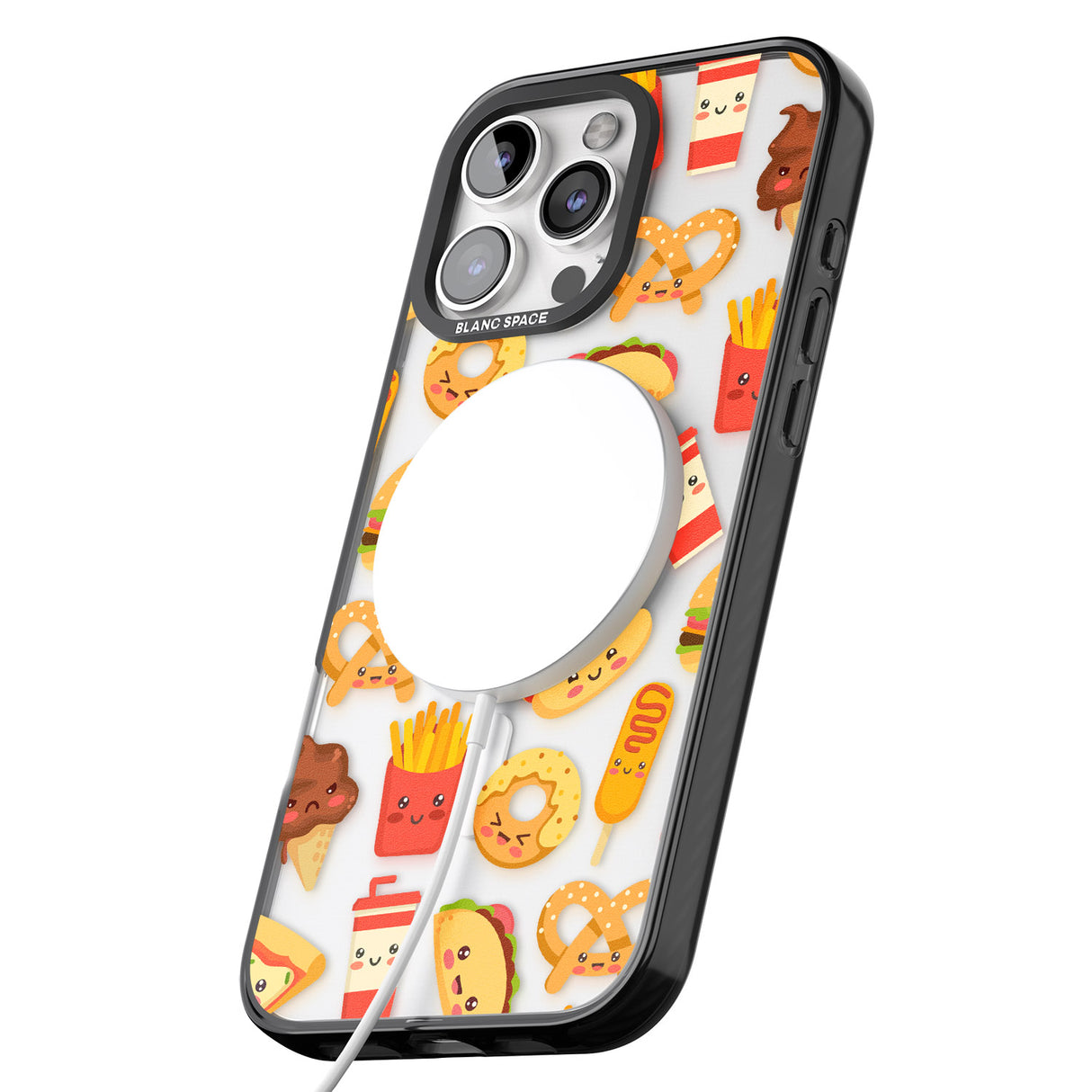 iPhone 16 Pro Max Fast Food Patterns Kawaii Fast Food Mix Black Impact Phone Case
