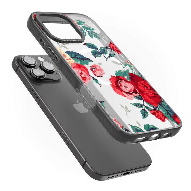 iPhone 16 Pro Max Rose Pattern Black Impact Phone Case