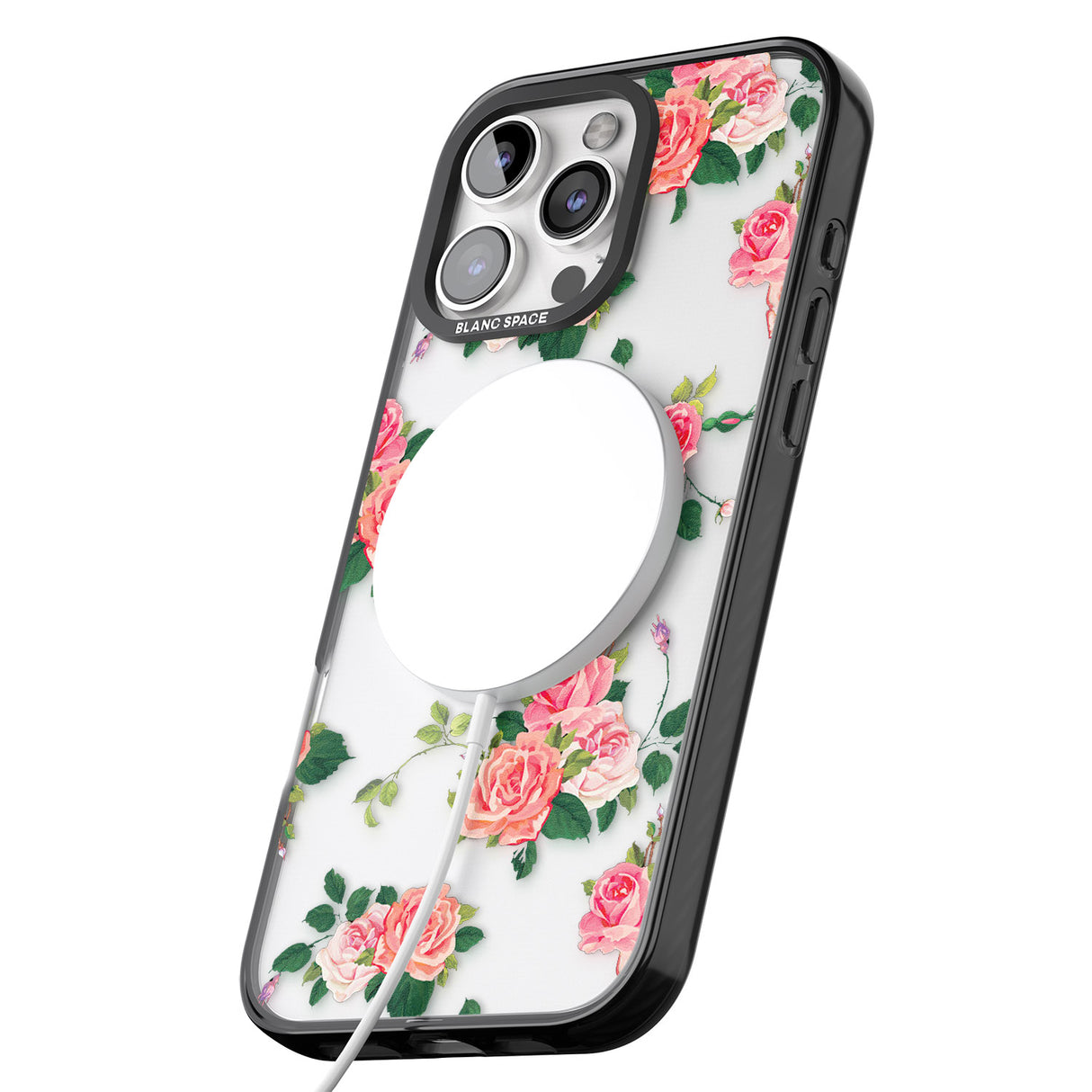 iPhone 16 Pro Max Pink Roses Black Impact Phone Case