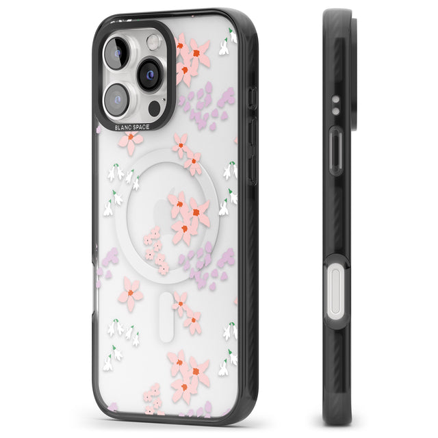 iPhone 16 Pro Max Pink & Purple Flower Mix: Clear Black Impact Phone Case