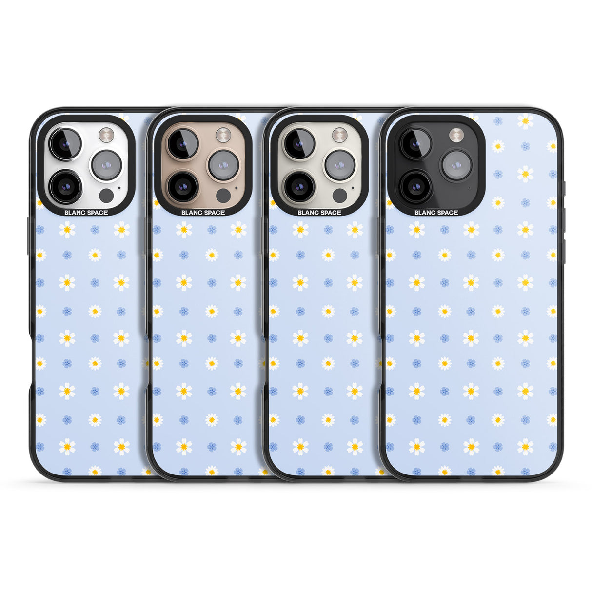 iPhone 16 Pro Max Pale Blue Daisies Black Impact Phone Case