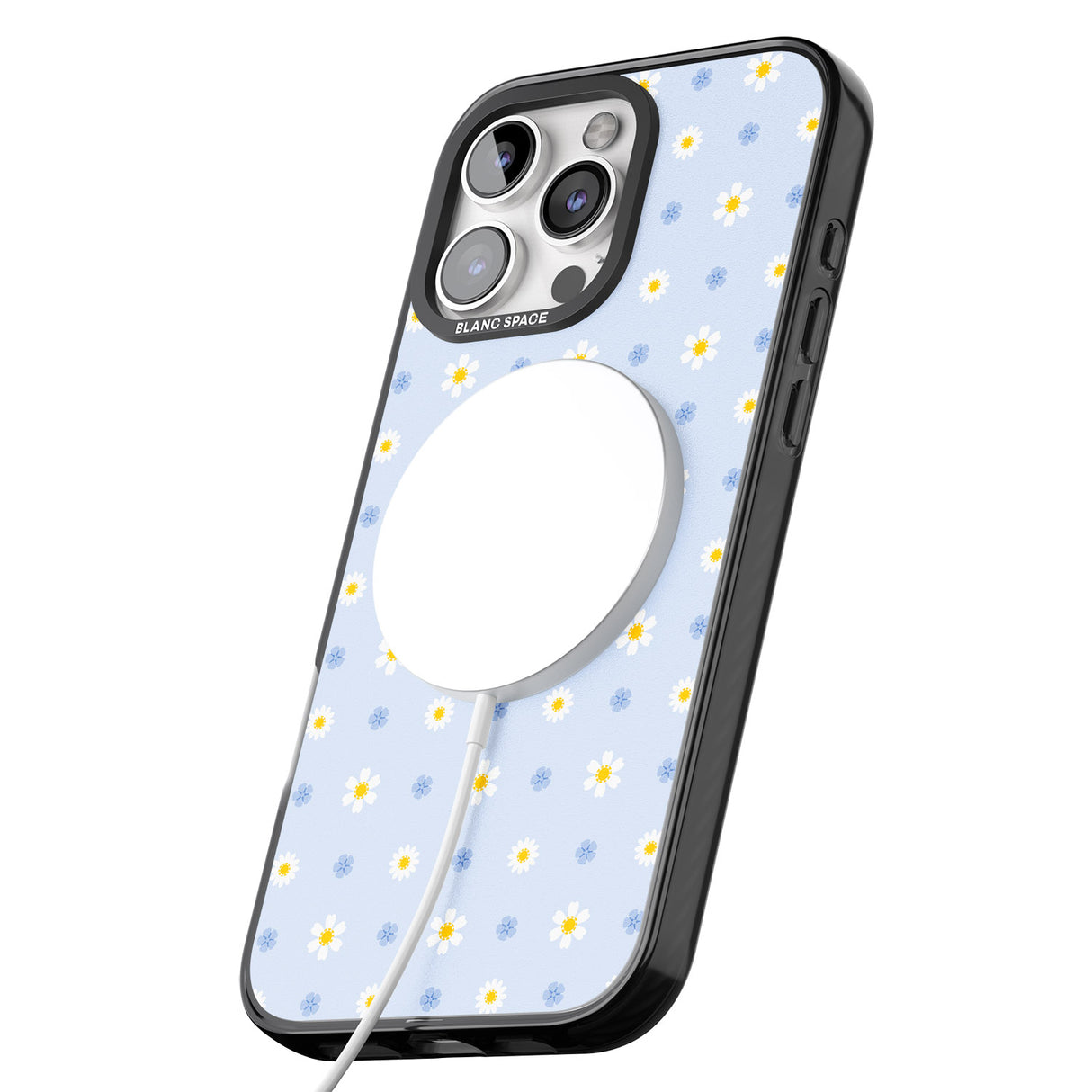 iPhone 16 Pro Max Pale Blue Daisies Black Impact Phone Case