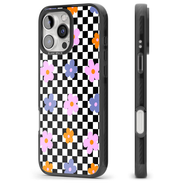 iPhone 16 Pro Max Checkered Blossom Black Impact Phone Case