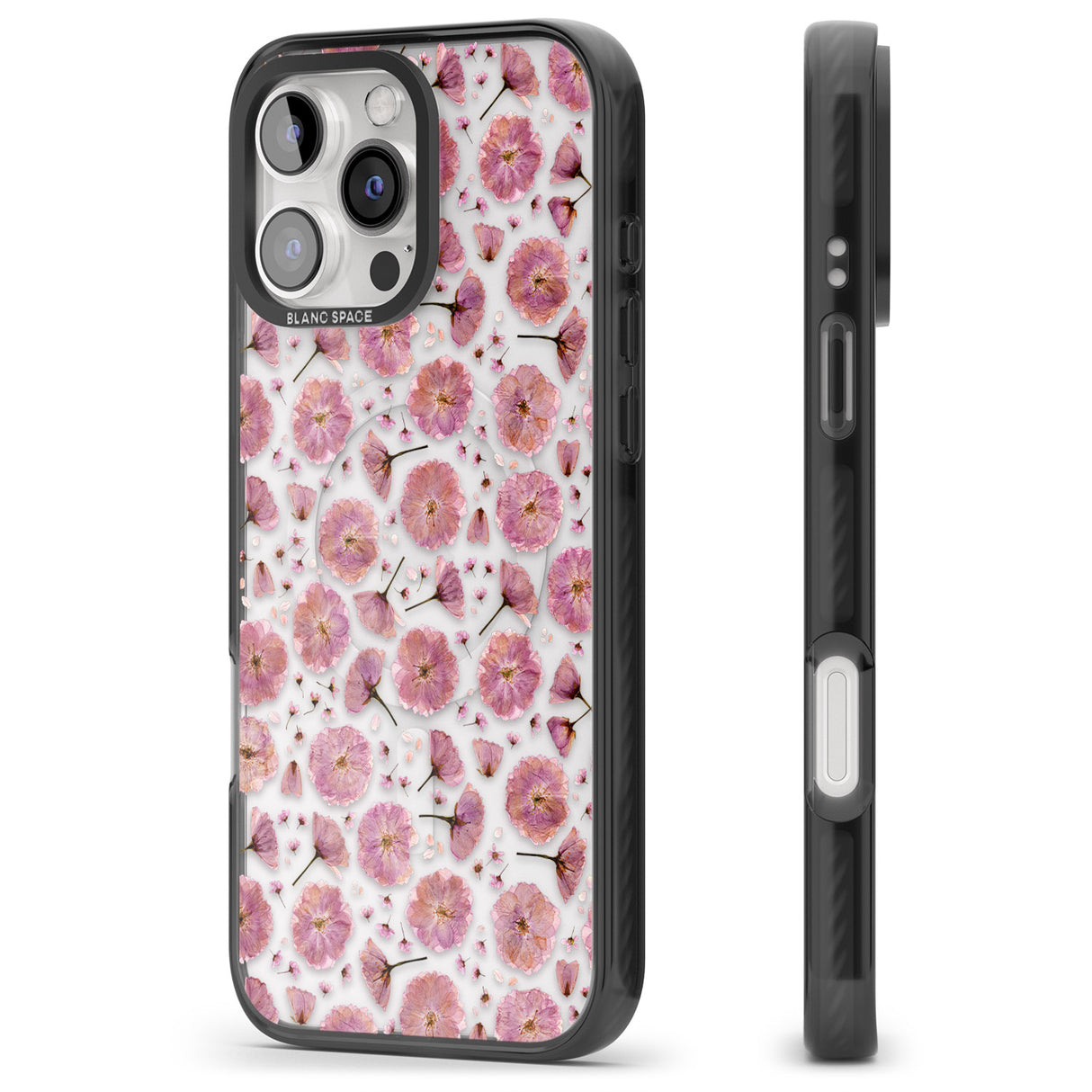 iPhone 16 Pro Max Pink Flowers & Blossoms Transparent Design Black Impact Phone Case