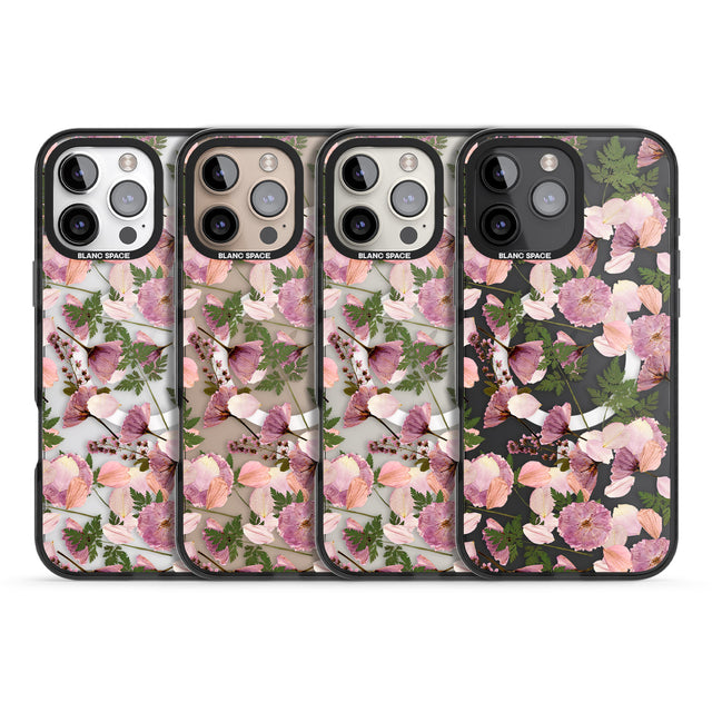 iPhone 16 Pro Max Leafy Floral Pattern Transparent Design Black Impact Phone Case