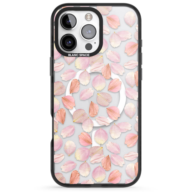 iPhone 16 Pro Max Pink Petals Transparent Design Black Impact Phone Case