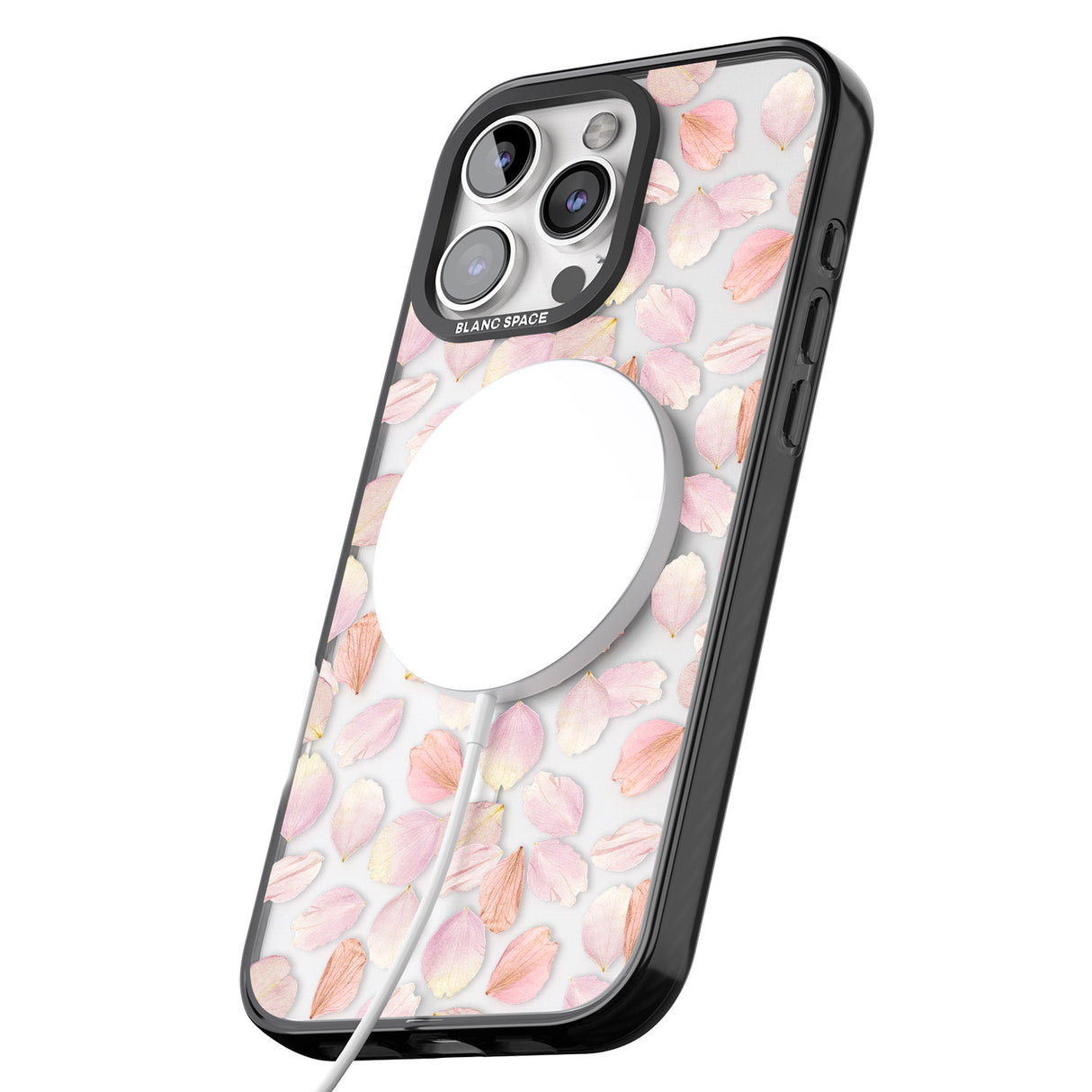 iPhone 16 Pro Max Pink Petals Transparent Design Black Impact Phone Case