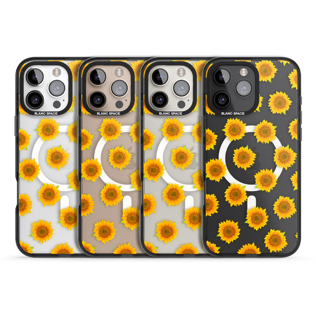 iPhone 16 Pro Max Sunflowers Transparent Pattern Black Impact Phone Case