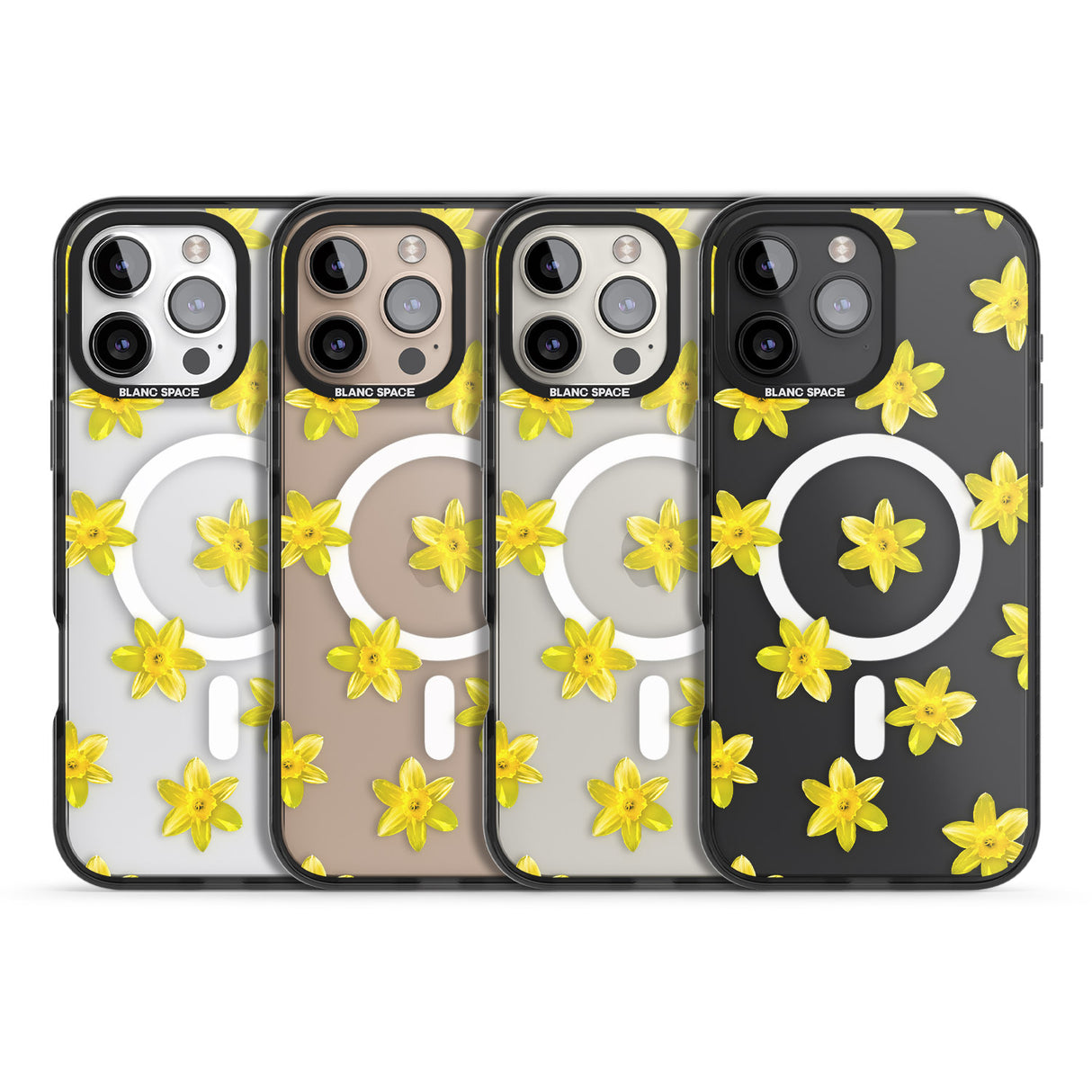 iPhone 16 Pro Max Daffodils Transparent Pattern Black Impact Phone Case