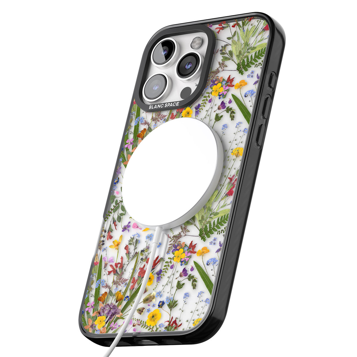 iPhone 16 Pro Max Wildflower & Leaves Black Impact Phone Case