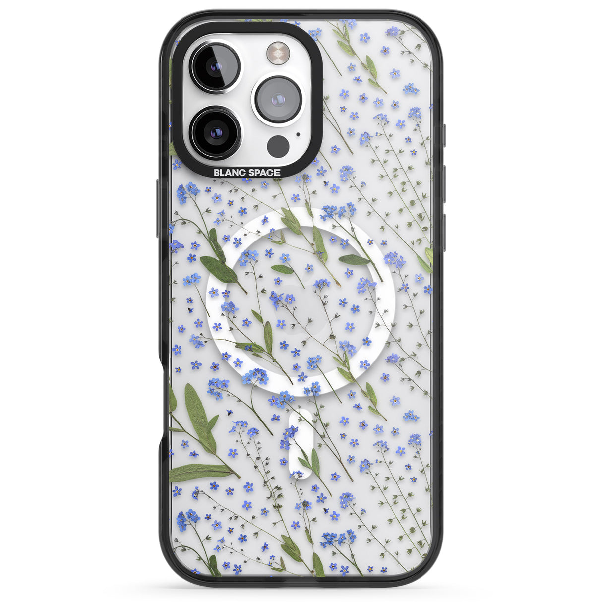 iPhone 16 Pro Max Blue Wild Flower Design Black Impact Phone Case