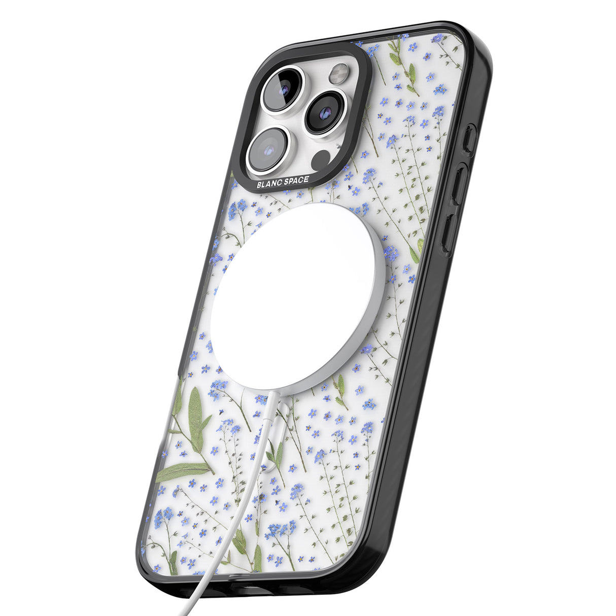 iPhone 16 Pro Max Blue Wild Flower Design Black Impact Phone Case