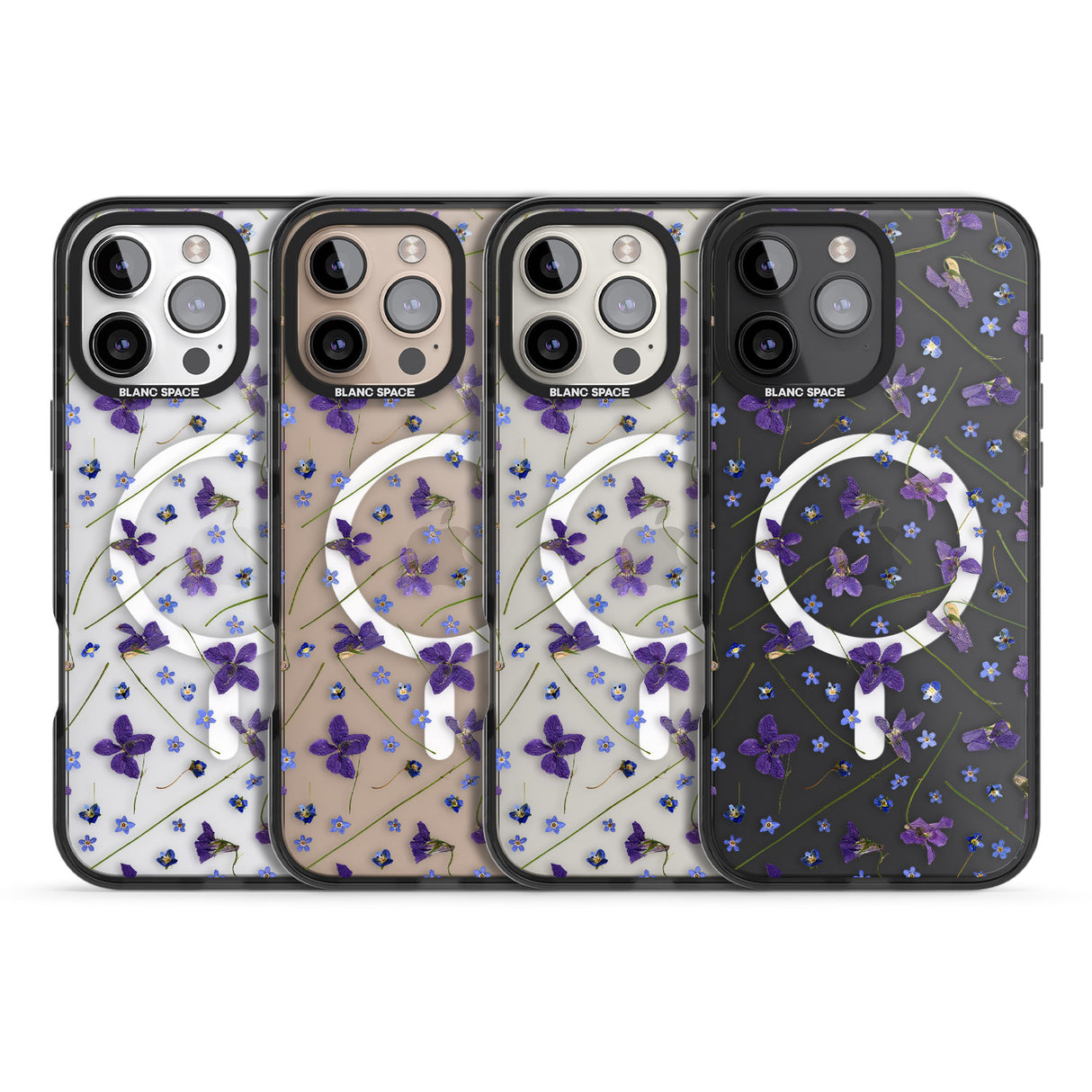 iPhone 16 Pro Max Violet & Blue Floral Pattern Design Black Impact Phone Case