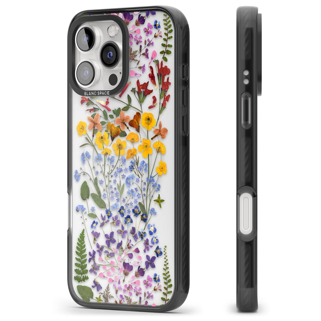 iPhone 16 Pro Max Wild Flower Stripe Design Black Impact Phone Case