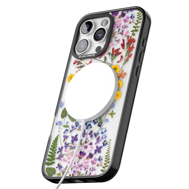 iPhone 16 Pro Max Wild Flower Stripe Design Black Impact Phone Case