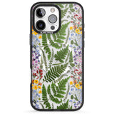 iPhone 16 Pro Max Busy Floral and Fern Design Black Impact Phone Case