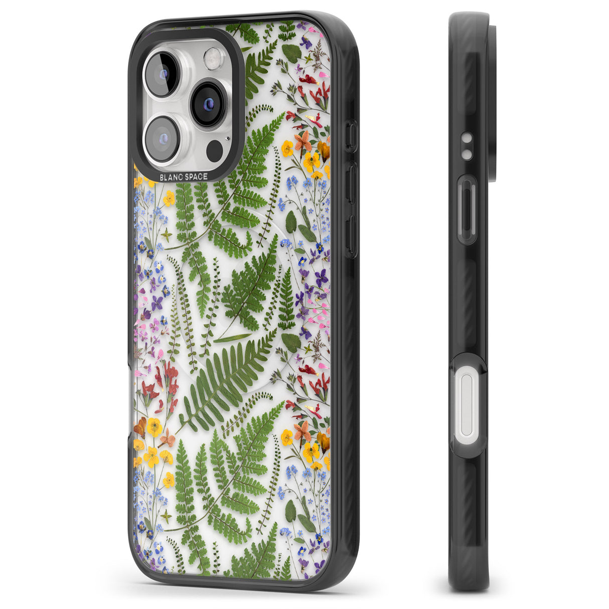 iPhone 16 Pro Max Busy Floral and Fern Design Black Impact Phone Case