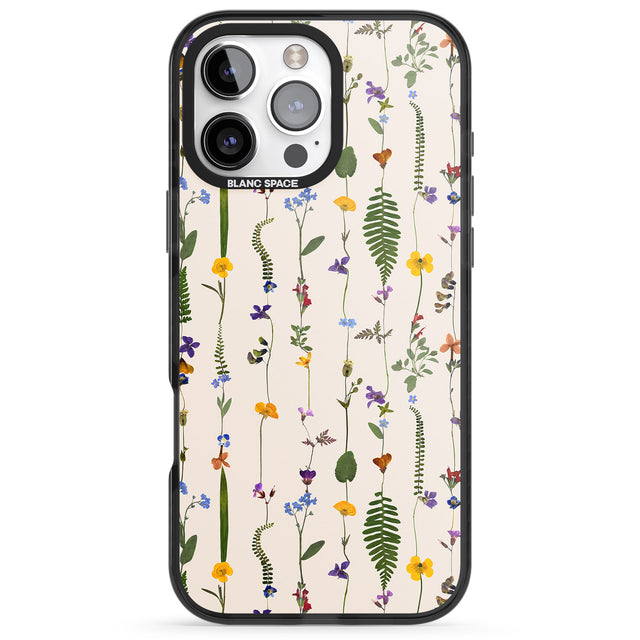 iPhone 16 Pro Max Wildflower Chain Design - Cream Black Impact Phone Case