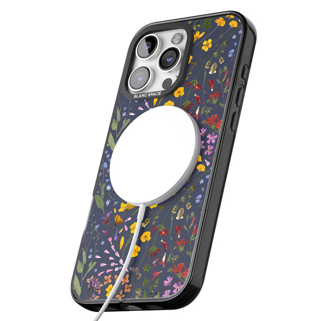 iPhone 16 Pro Max Wildflower & Leaves Cluster Design - Navy Black Impact Phone Case