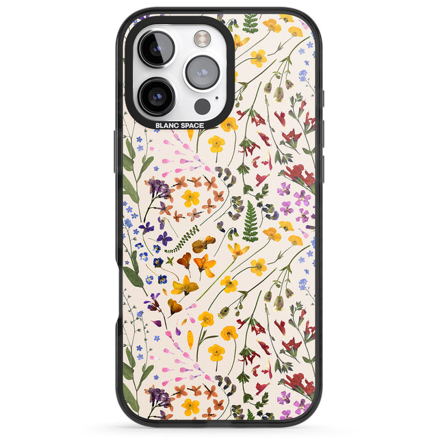 iPhone 16 Pro Max Wildflower & Leaves Cluster Design - Cream Black Impact Phone Case