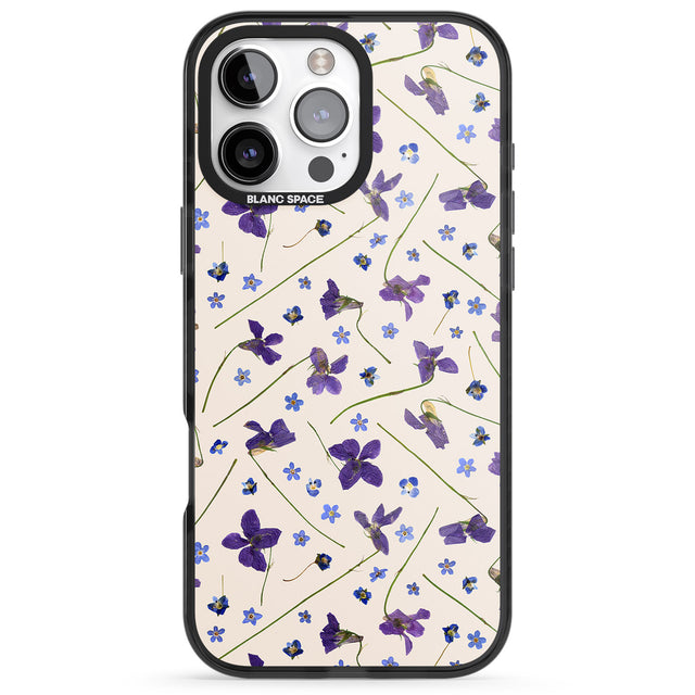 iPhone 16 Pro Max Violet Floral Pattern Design - Cream Black Impact Phone Case