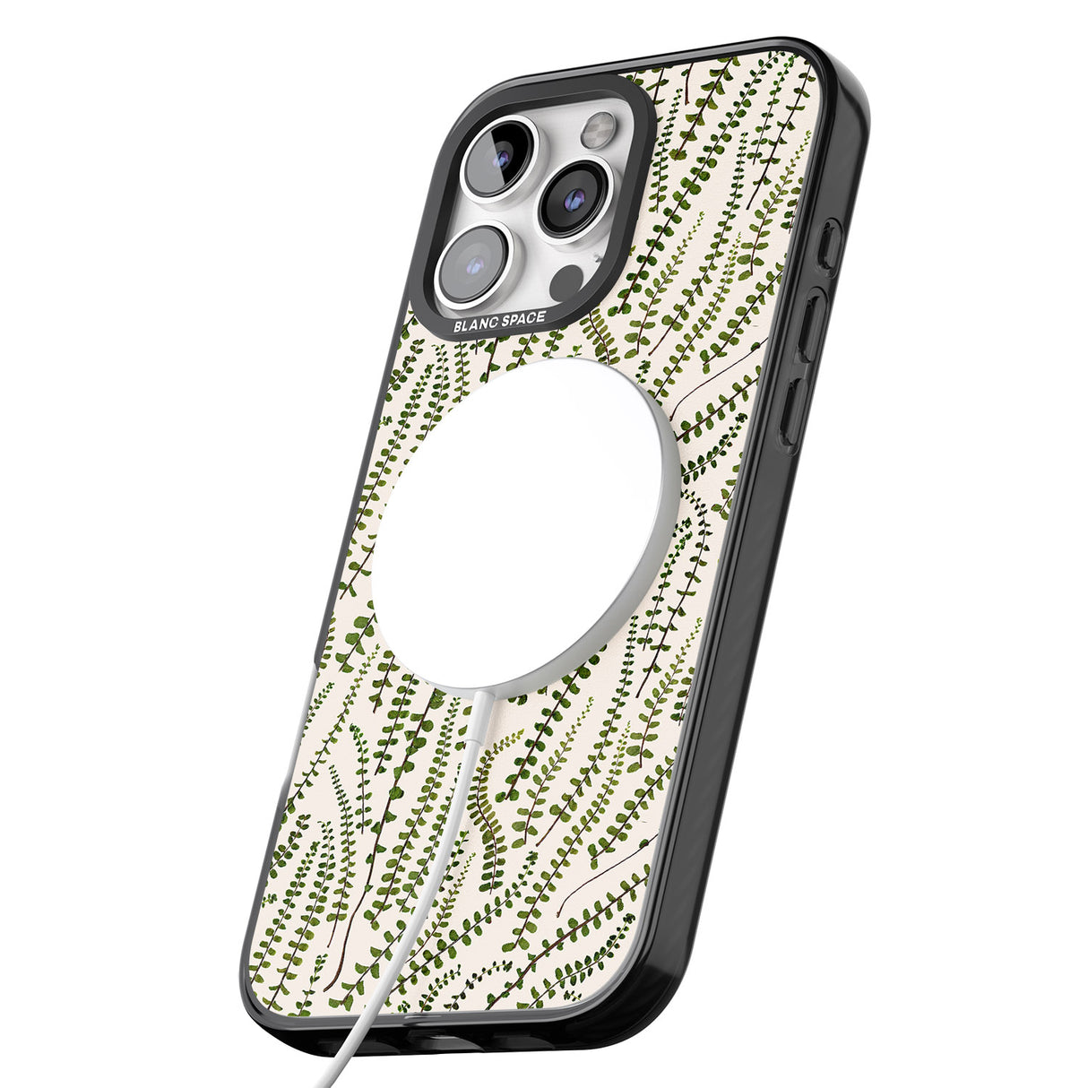 iPhone 16 Pro Max Fern Leaf Pattern Design - Cream Black Impact Phone Case