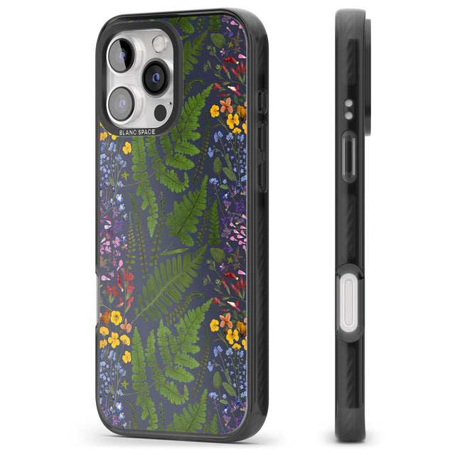 iPhone 16 Pro Max Busy Floral and Fern Design - Navy Black Impact Phone Case