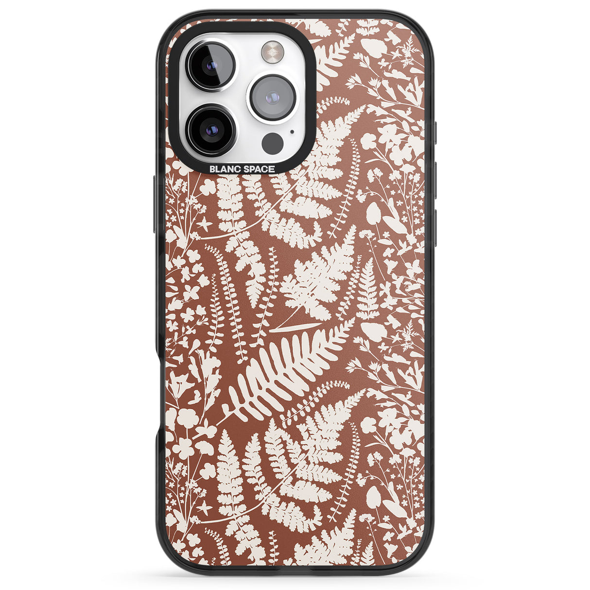 iPhone 16 Pro Max Wildflowers and Ferns on Terracotta Black Impact Phone Case