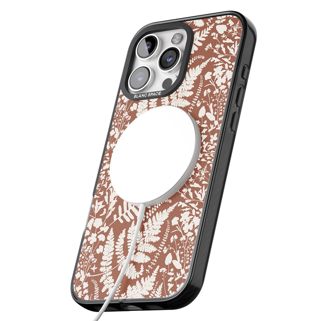 iPhone 16 Pro Max Wildflowers and Ferns on Terracotta Black Impact Phone Case