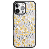 iPhone 16 Pro Max Yellow Leaves Transparent Floral Black Impact Phone Case