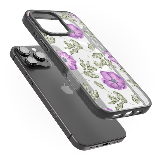 iPhone 16 Pro Max Purple Blossoms Transparent Floral Black Impact Phone Case