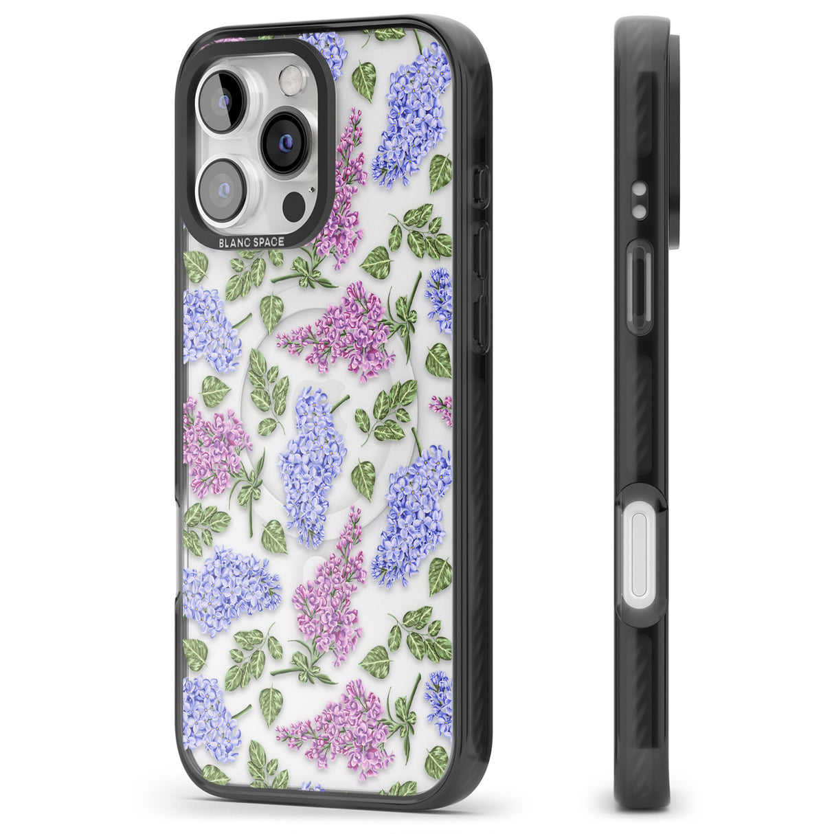 iPhone 16 Pro Max Purple Blossoms Transparent Floral Black Impact Phone Case