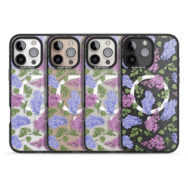 iPhone 16 Pro Max Purple Blossoms Transparent Floral Black Impact Phone Case