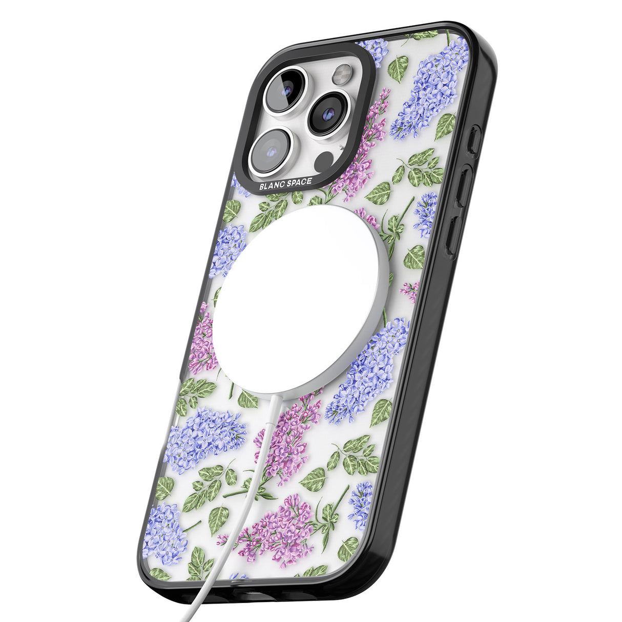 iPhone 16 Pro Max Purple Blossoms Transparent Floral Black Impact Phone Case