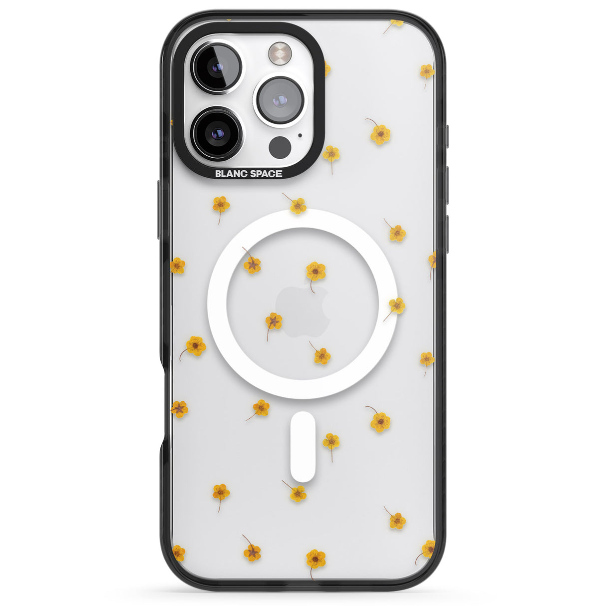 iPhone 16 Pro Max Yellow Flower Pattern - Dried Flower-Inspired Black Impact Phone Case