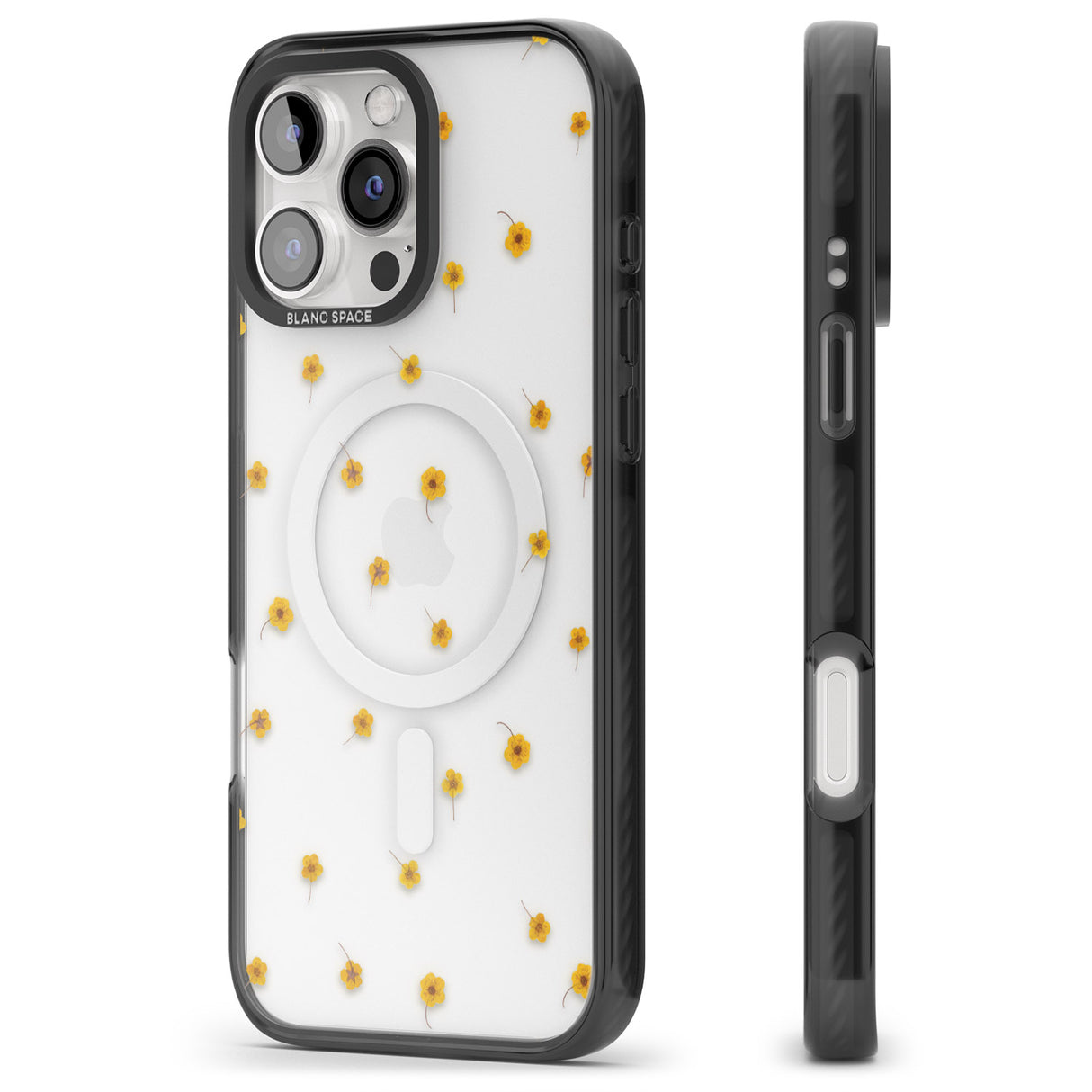 iPhone 16 Pro Max Yellow Flower Pattern - Dried Flower-Inspired Black Impact Phone Case