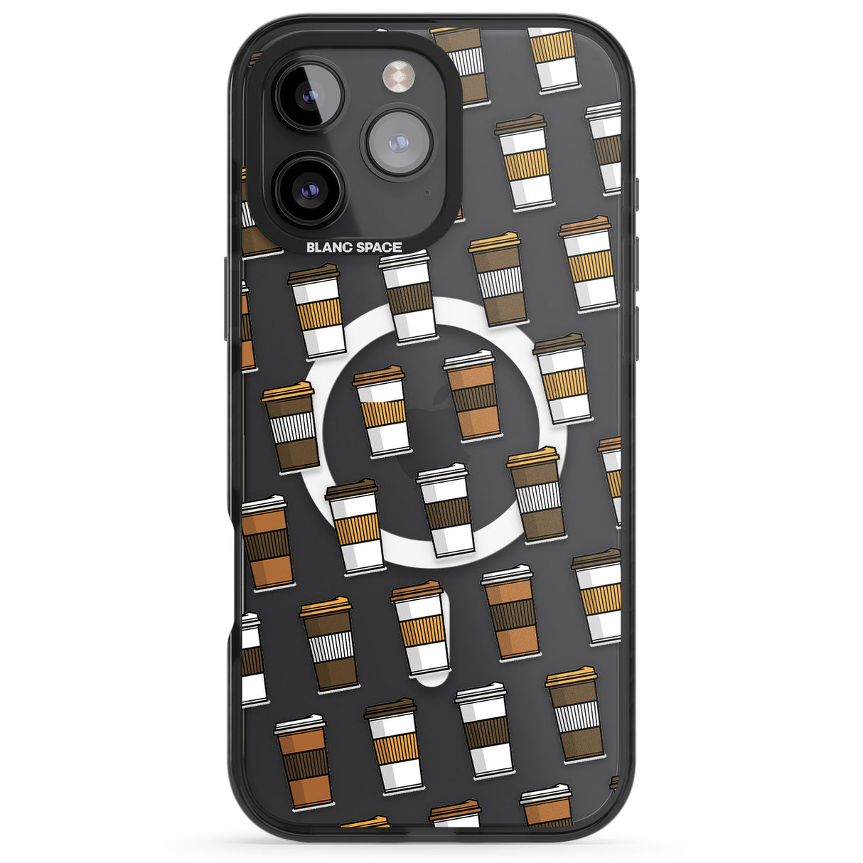 iPhone 16 Pro Max Coffee Cup Pattern Black Impact Phone Case