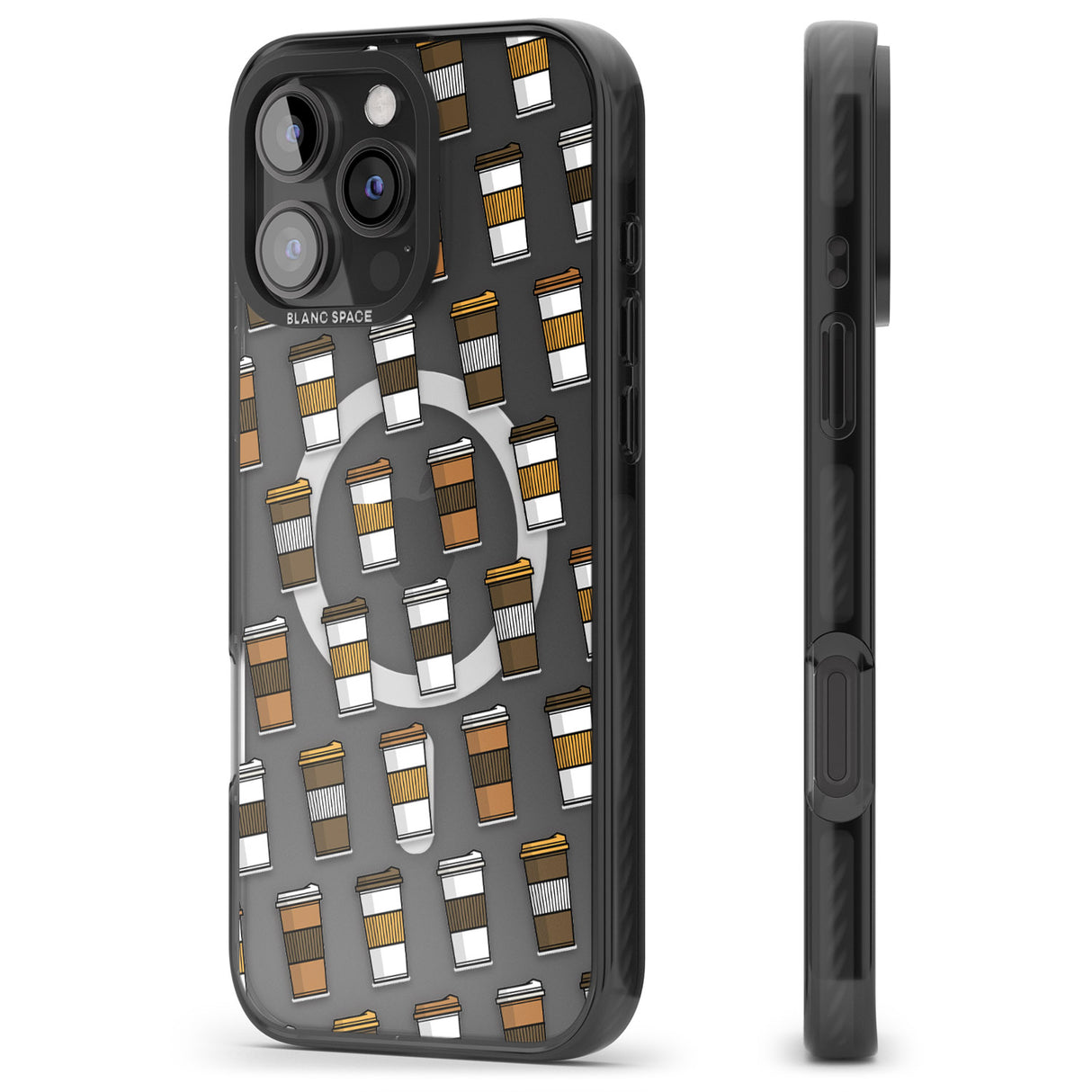 iPhone 16 Pro Max Coffee Cup Pattern Black Impact Phone Case