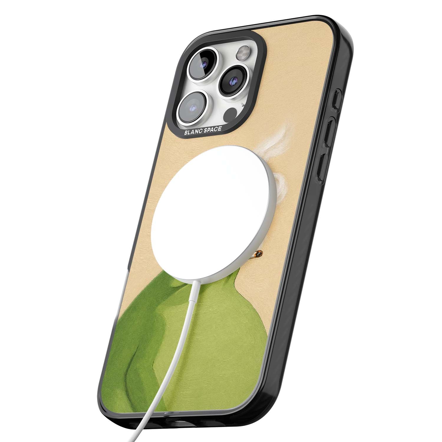 The Smoking Frog cottagecore iPhone case featuring a hand-painted green frog smoking a cigarette on a cream oil painting back | Black Impact Magsafe case for iPhone 16 Pro, iPhone 16 Pro Max