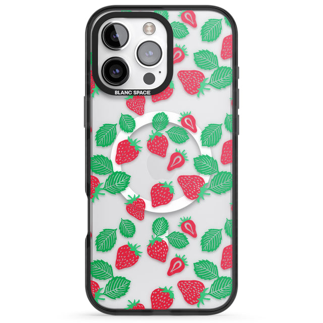 iPhone 16 Pro Max Strawberry Pattern Black Impact Phone Case