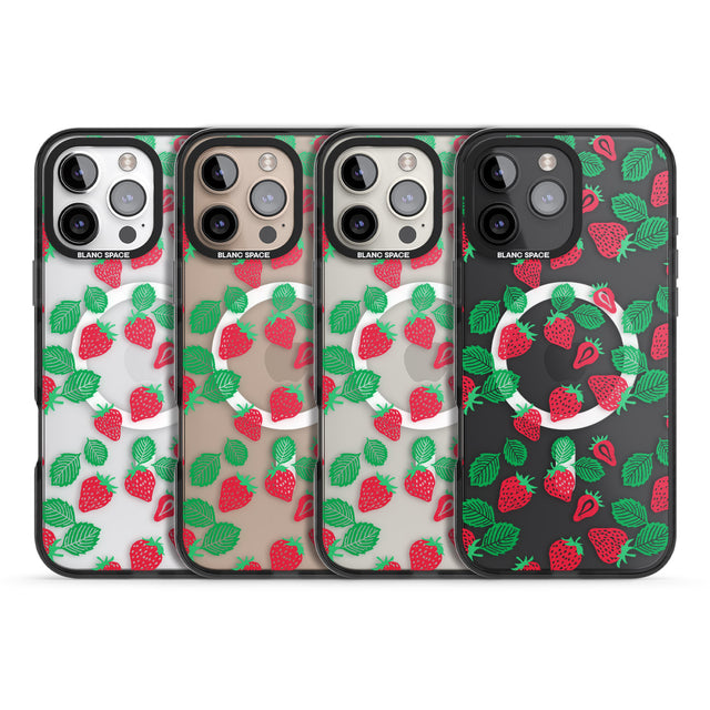 iPhone 16 Pro Max Strawberry Pattern Black Impact Phone Case