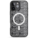 iPhone 16 Pro Max Funky Floral Patterns White on Clear Black Impact Phone Case