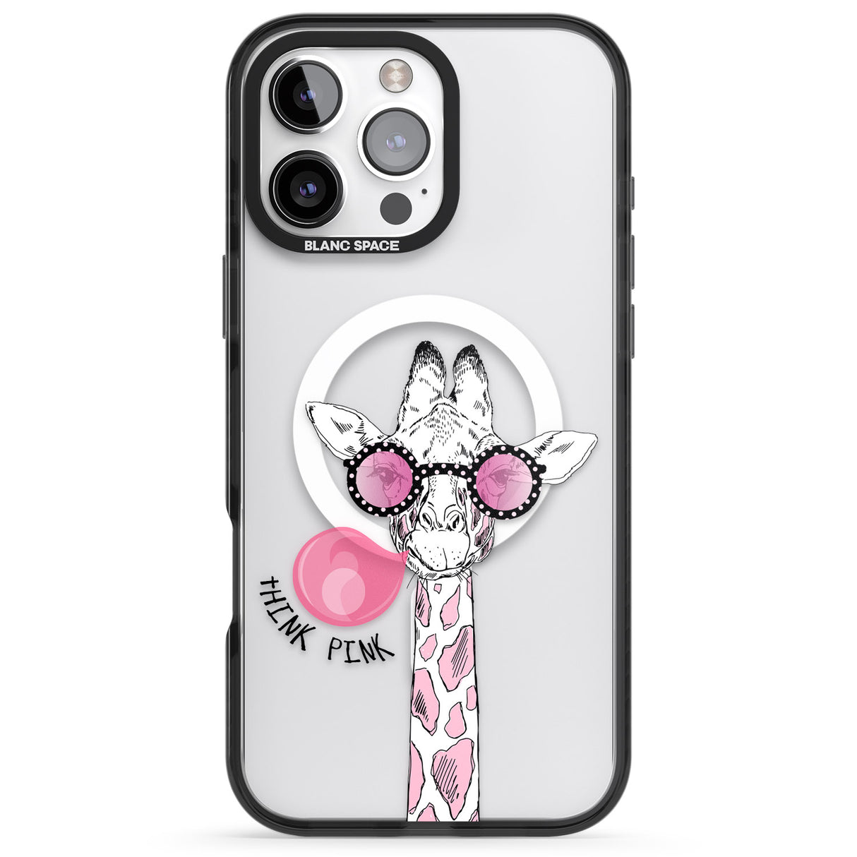 iPhone 16 Pro Max Think Pink Giraffe Black Impact Phone Case