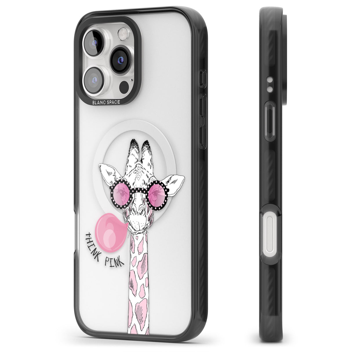 iPhone 16 Pro Max Think Pink Giraffe Black Impact Phone Case