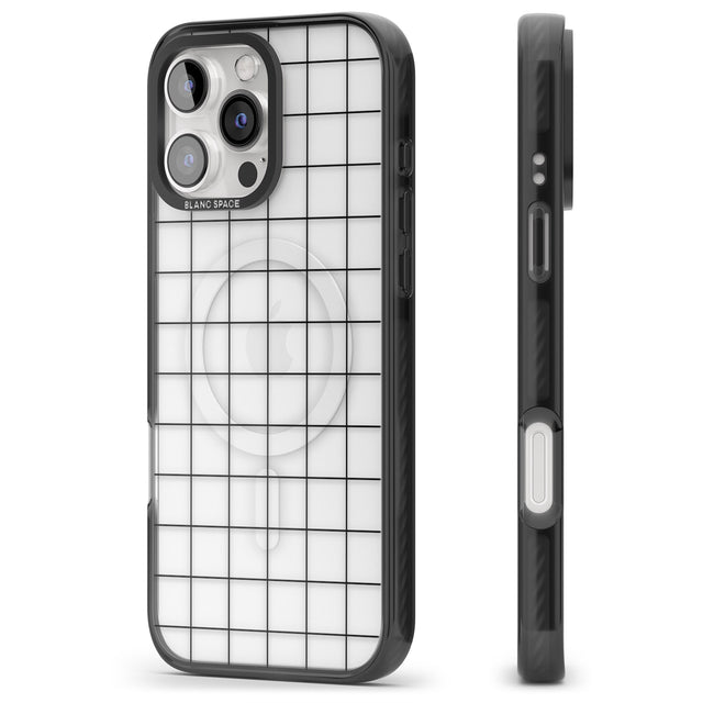 iPhone 16 Pro Max Simplistic Large Grid Pattern Black (Transparent) Black Impact Phone Case