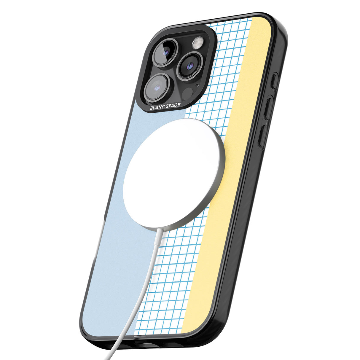 iPhone 16 Pro Max Abstract Grid Blue & Yellow Black Impact Phone Case