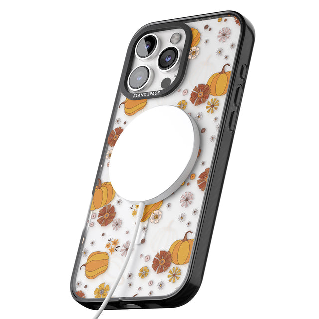 iPhone 16 Pro Max Halloween Pumpkins and Flowers Black Impact Phone Case