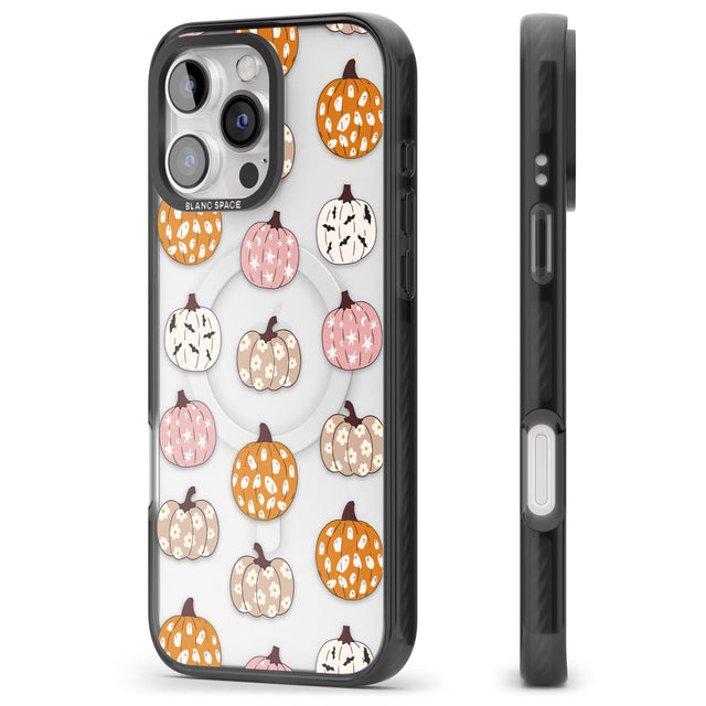 Floral Pumpkins Black Impact Magsafe Phone Case for iPhone 16 Pro, iPhone 16 Pro Max